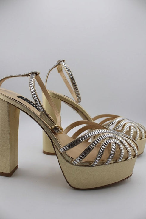 Flower Istanbul Gold, Black, Beige Platform Party Heels
