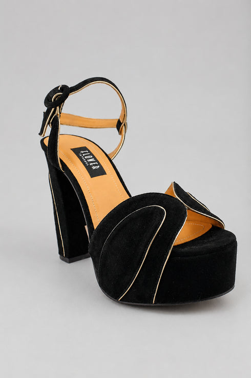 Flower Istanbul Black Suede Platform Heels