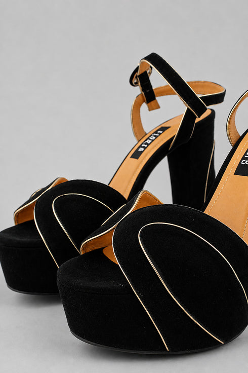 Flower Istanbul Black Suede Platform Heels