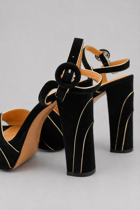 Flower Istanbul Black Suede Platform Heels