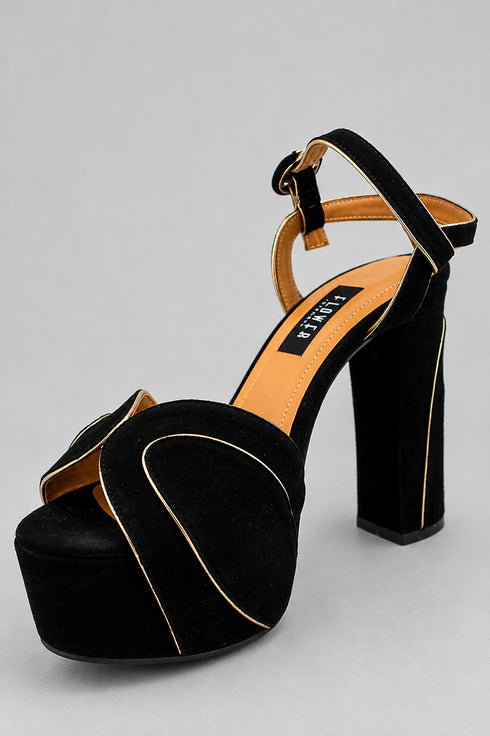Flower Istanbul Black Suede Platform Heels