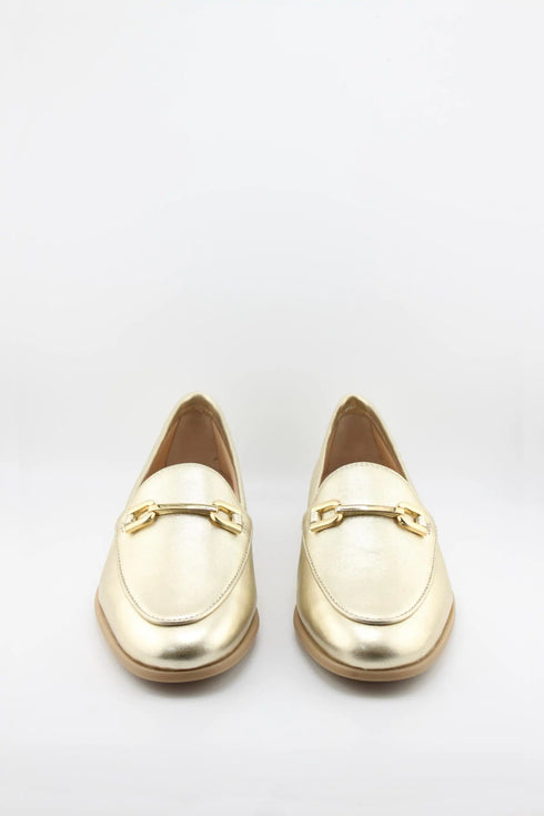 Unisa Leather Loafer with Metal Accent