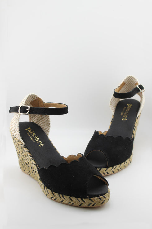 Paseart Scalloped Espadrille Open-Toe Wedge Sandal