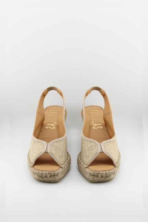 Fabiolas Peep-Toe Woven Espadrille Slingback Wedges