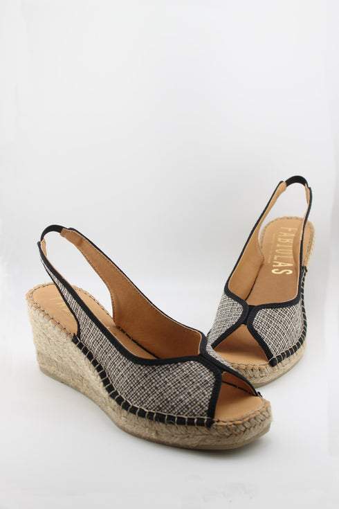 Fabiolas Peep-Toe Woven Espadrille Slingback Wedges