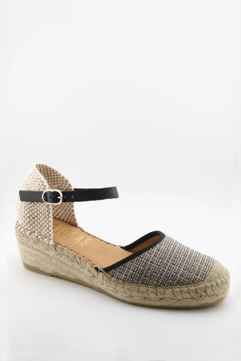 Fabiolas Woven Textile Espadrille Wedge with Ankle Strap