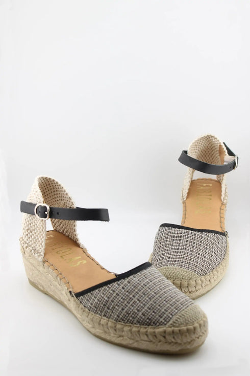 Fabiolas Woven Textile Espadrille Wedge with Ankle Strap