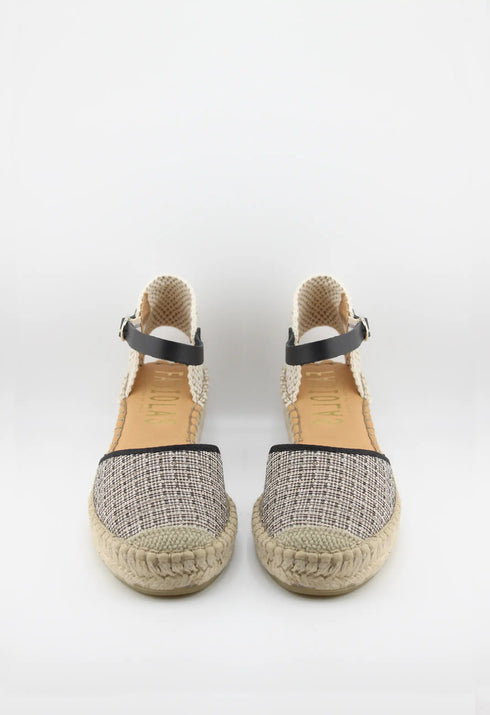 Fabiolas Woven Textile Espadrille Wedge with Ankle Strap