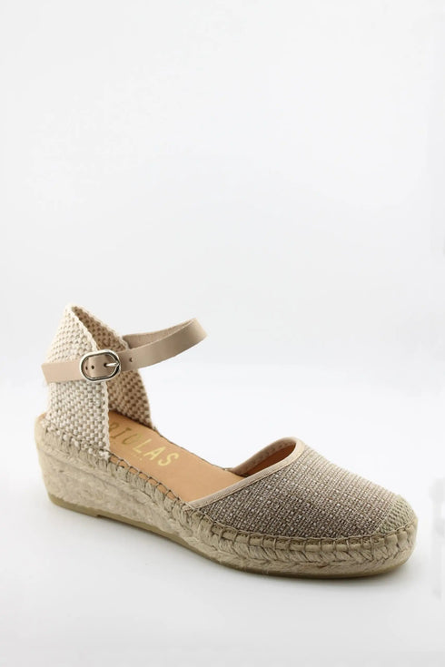 Fabiolas Woven Textile Espadrille Wedge with Ankle Strap