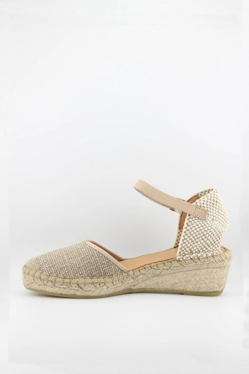Fabiolas Woven Textile Espadrille Wedge with Ankle Strap