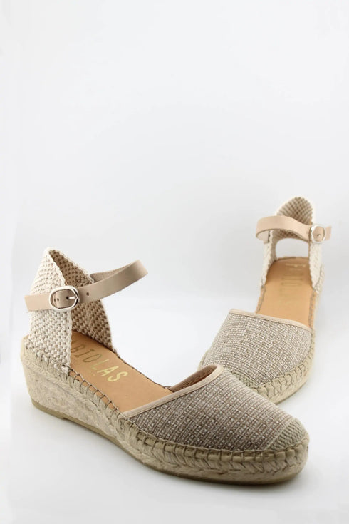 Fabiolas Woven Textile Espadrille Wedge with Ankle Strap