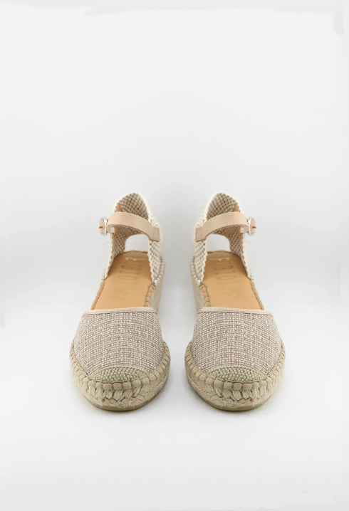 Fabiolas Woven Textile Espadrille Wedge with Ankle Strap