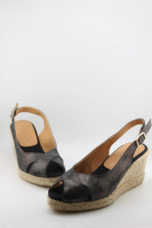 Jutelia Leather Slingback Espadrille Wedge Sandals