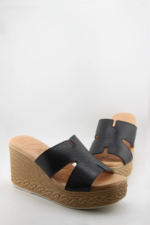 Oh My Sandals Raffia Espadrille Wedge Slide Sandals