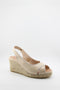 Gaimo Peep-Toe Espadrille Wedge Slingback with Patent Leather Trim