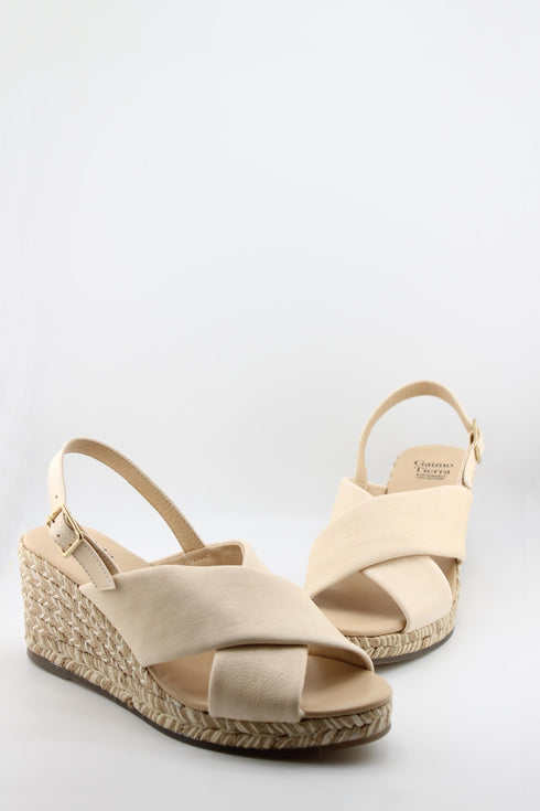 Gaimo Cross Strap Espadrille Wedge Sandal with Ankle Buckle