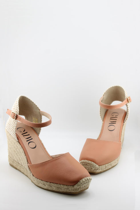 Gaimo Leather Espadrille Wedge with Braided Heel and Ankle Strap