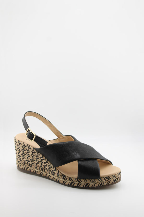 Gaimo Cross Strap Espadrille Wedge Sandal with Ankle Buckle