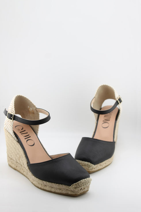 Gaimo Leather Espadrille Wedge with Braided Heel and Ankle Strap