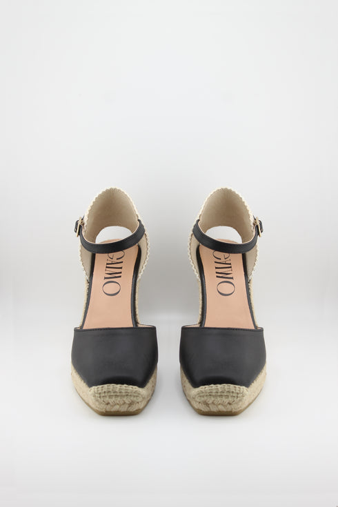 Gaimo Leather Espadrille Wedge with Braided Heel and Ankle Strap