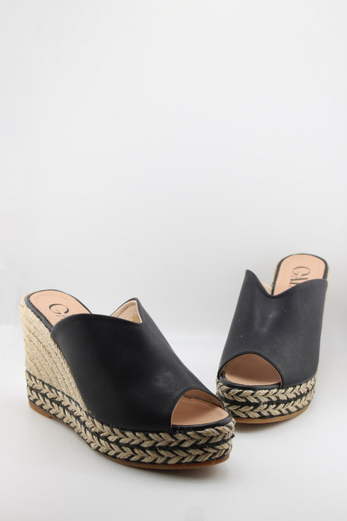 Gaimo Peep-Toe Espadrille Wedge Mule with Braided Detail