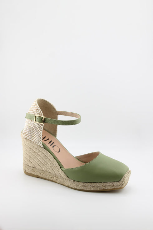 Gaimo Leather Espadrille Wedge with Braided Heel and Ankle Strap