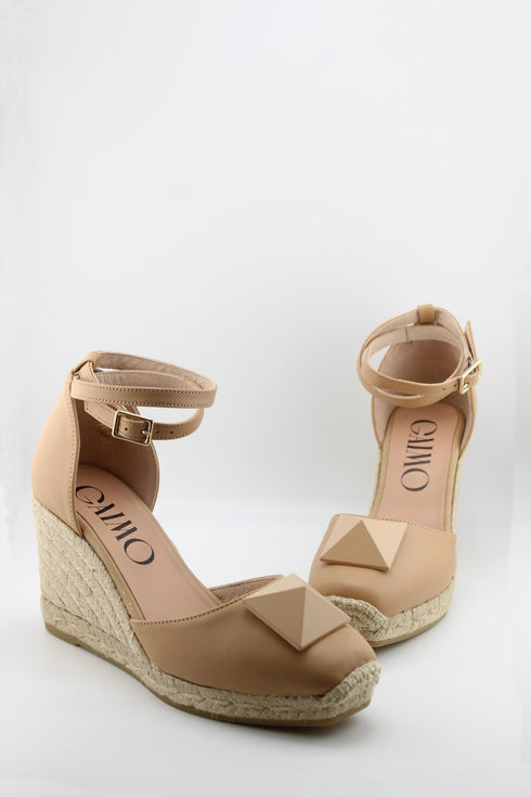 Gaimo Knotted Metallic Espadrille Wedge with Ankle Strap