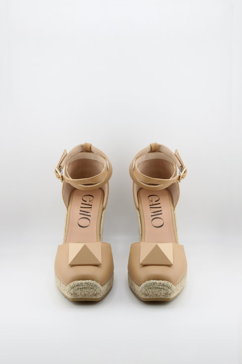Gaimo Knotted Metallic Espadrille Wedge with Ankle Strap