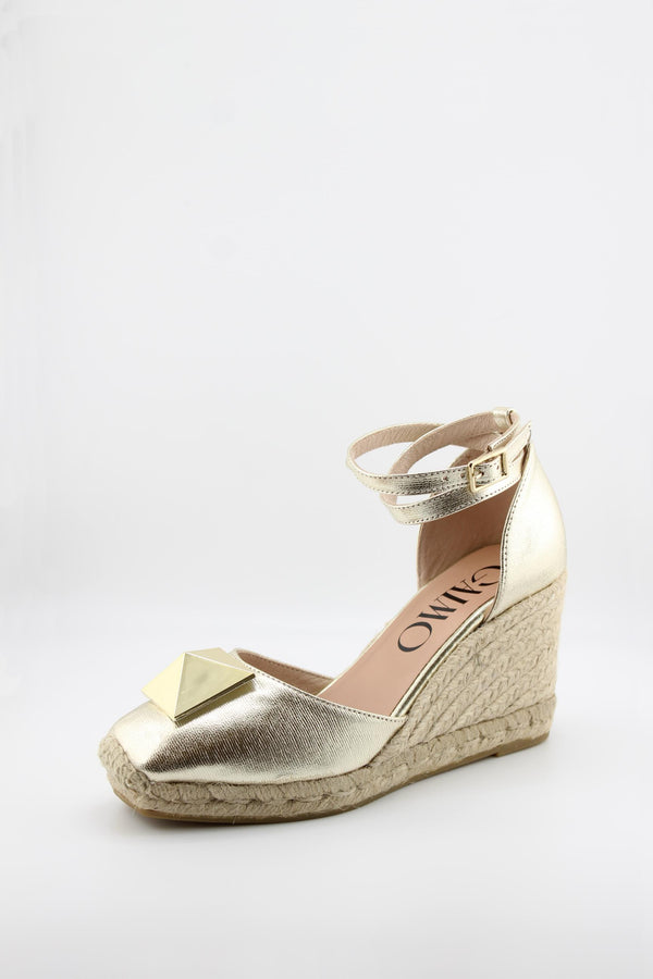 Gaimo Knotted Glitter Espadrille Wedge with Ankle Strap