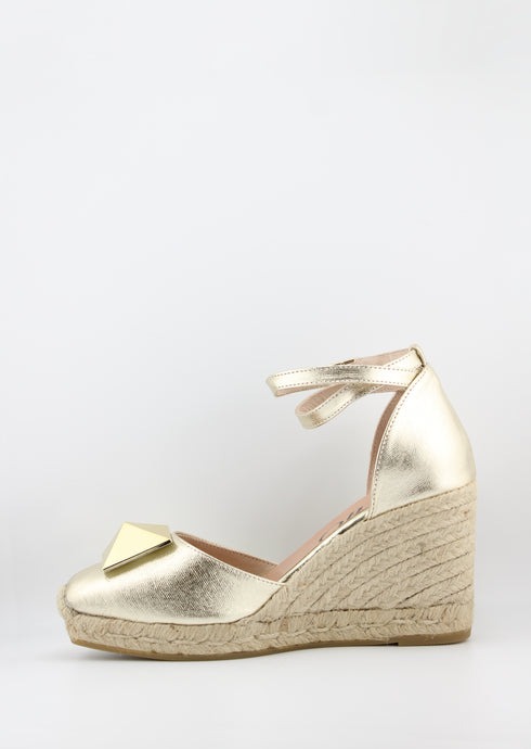 Gaimo Knotted Glitter Espadrille Wedge with Ankle Strap