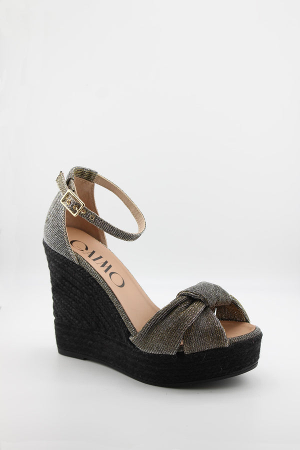 Gaimo Knotted Metallic Strap Espadrille Wedge Sandals