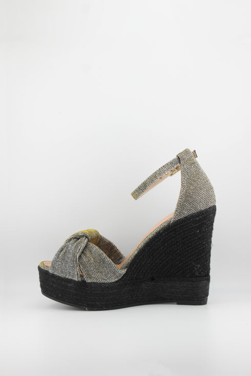 Gaimo Knotted Metallic Strap Espadrille Wedge Sandals