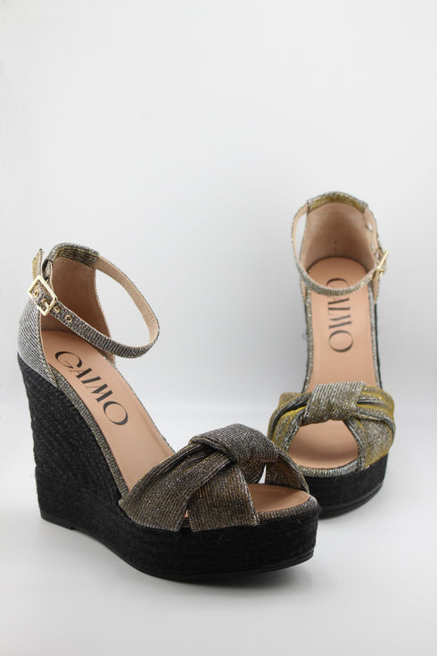 Gaimo Knotted Metallic Strap Espadrille Wedge Sandals