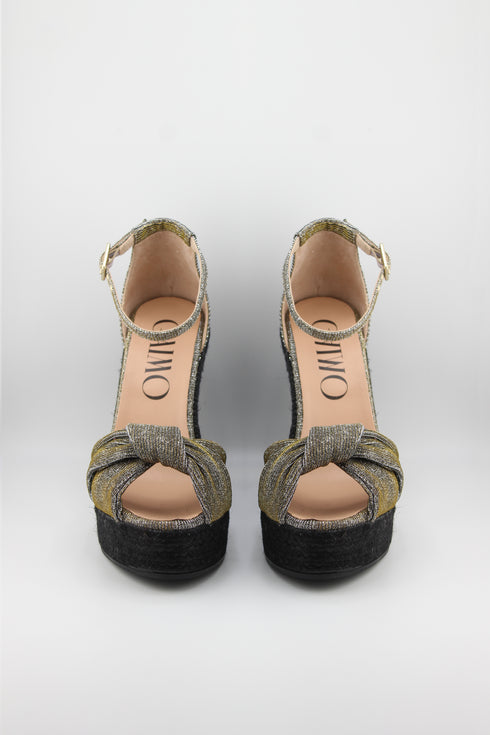 Gaimo Knotted Metallic Strap Espadrille Wedge Sandals