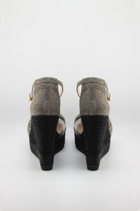 Gaimo Knotted Metallic Strap Espadrille Wedge Sandals