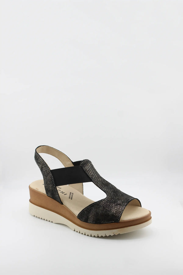 Baerchi T-Strap Wedge Sandal with Elastic Panel