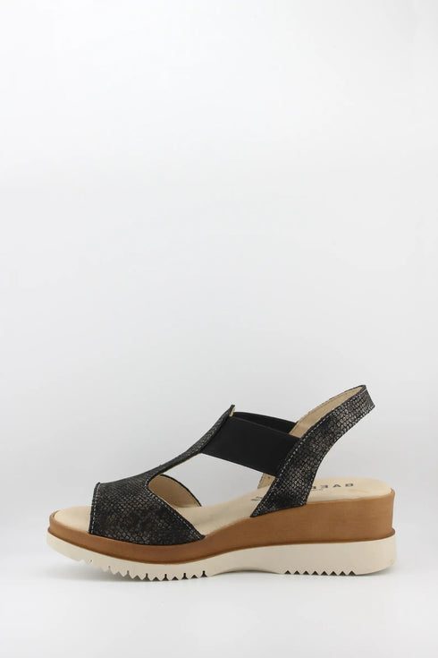 Baerchi T-Strap Wedge Sandal with Elastic Panel