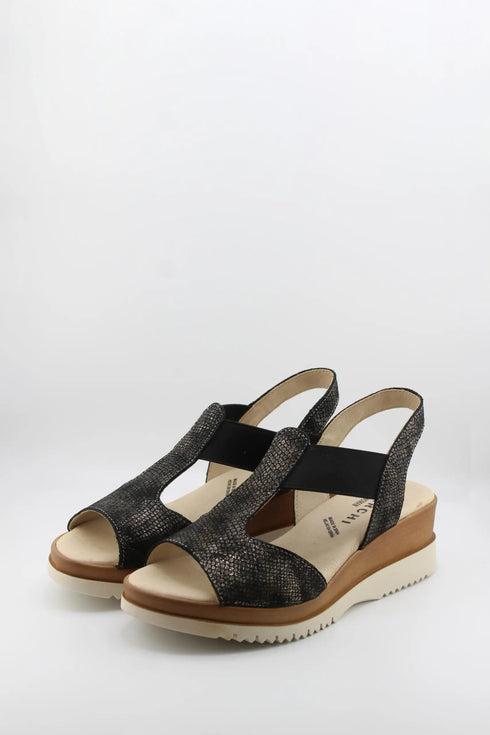 Baerchi T-Strap Wedge Sandal with Elastic Panel