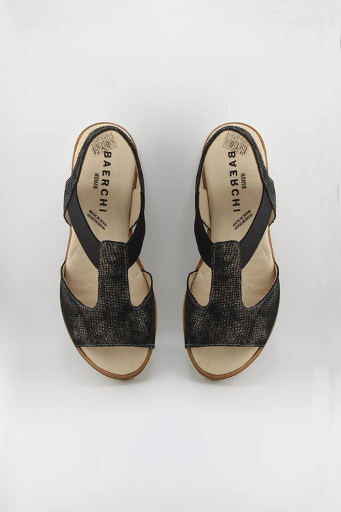 Baerchi T-Strap Wedge Sandal with Elastic Panel