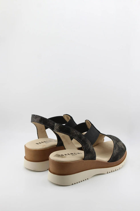 Baerchi T-Strap Wedge Sandal with Elastic Panel