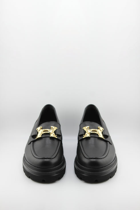 Ragazza Leather Chunky Sole Loafers with Metallic Buckle