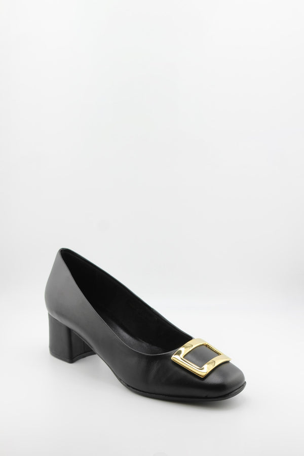 Ragazza Block Heel Loafers with Metallic Buckle