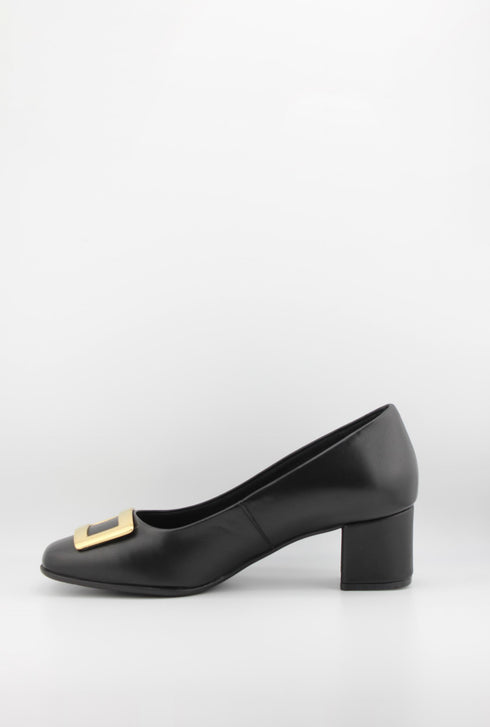 Ragazza Block Heel Loafers with Metallic Buckle