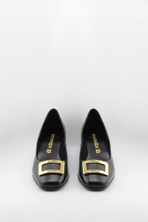 Ragazza Block Heel Loafers with Metallic Buckle