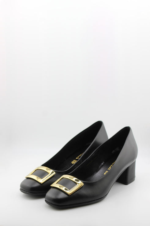 Ragazza Block Heel Loafers with Metallic Buckle