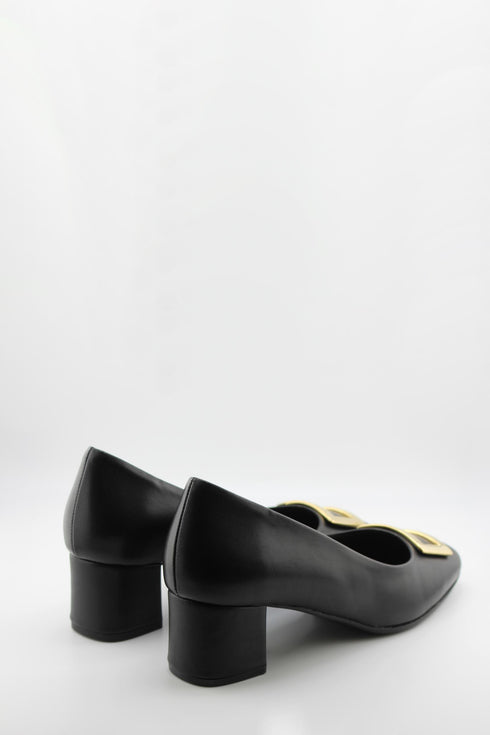 Ragazza Block Heel Loafers with Metallic Buckle