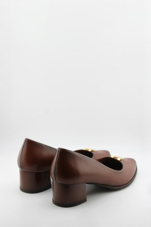 Ragazza Leather Block Heel Loafers with Embellishment