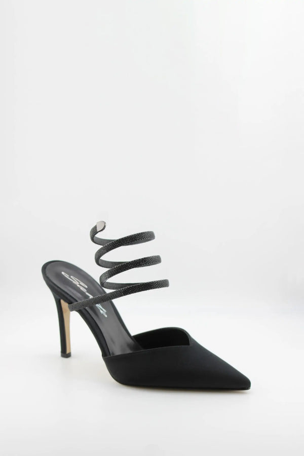 Sante Elegant Spiral-Strap Pointed Stiletto Mules