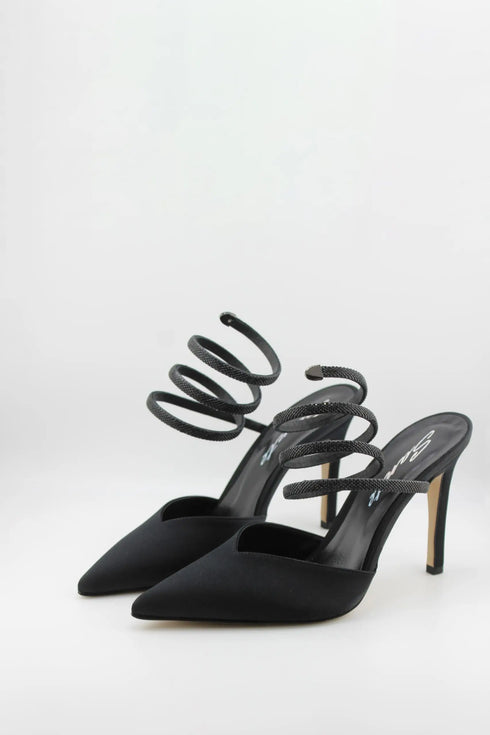 Sante Elegant Spiral-Strap Pointed Stiletto Mules