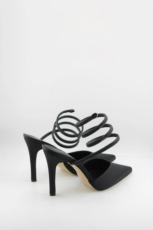 Sante Elegant Spiral-Strap Pointed Stiletto Mules
